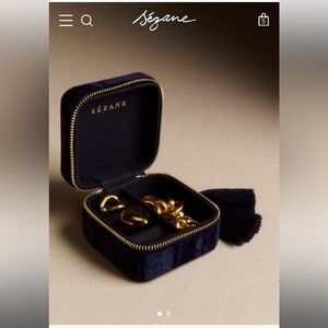 NEW Sézane Jewelry Box Navy Velvet Gold Accents NEW